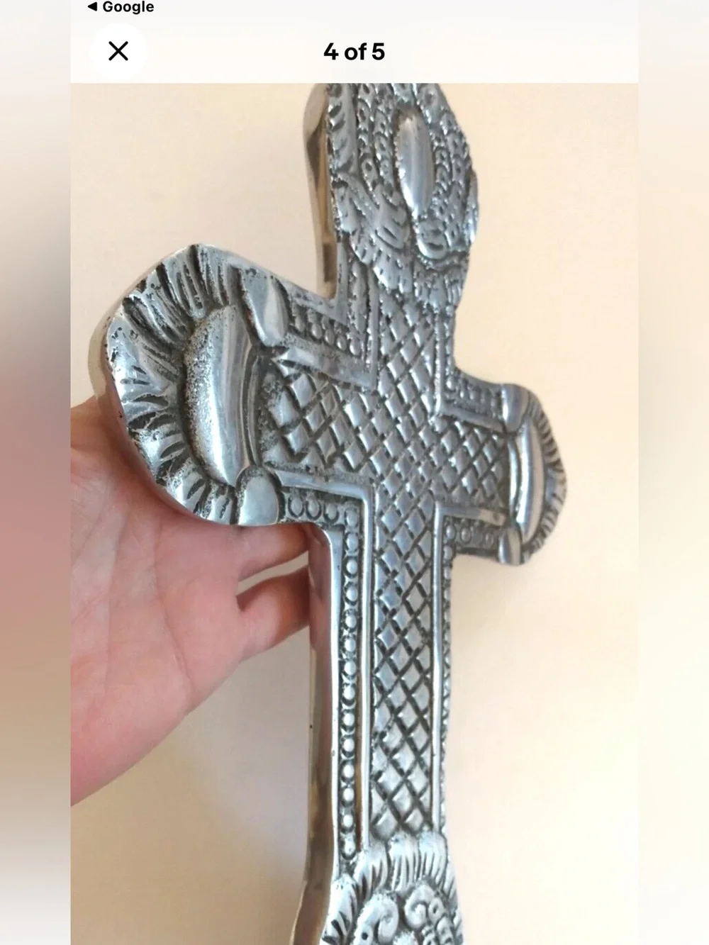 Vintage Pewter Silver Cross India  Wall Decor